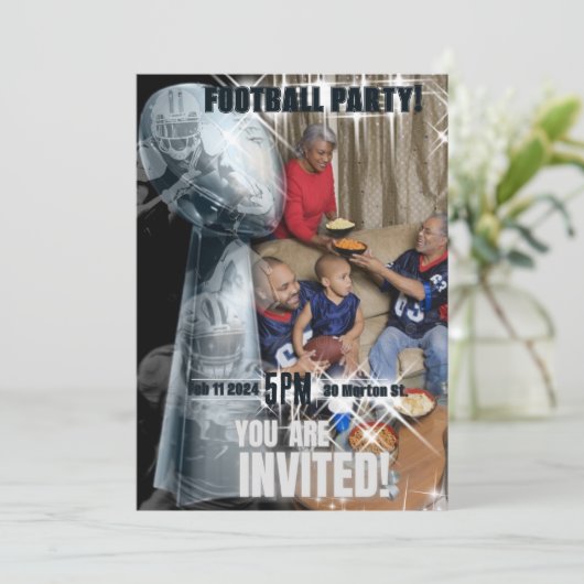 Elegante Voetbalspeler Voeg Foto Toe Trofee Uitnod Kaart (Staand voorkant)