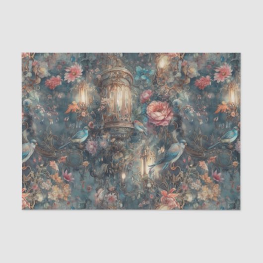 Elegante Vogel en Lantaarns Tissuepapier (Voorkant)