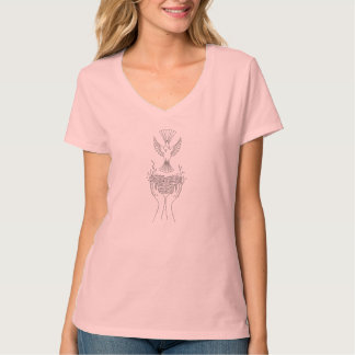 Elegante Vogel en Nest Line Art Vrouwen T-shirt