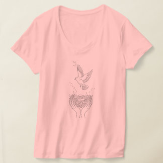Elegante Vogel en Nest Line Art Vrouwen T-shirt
