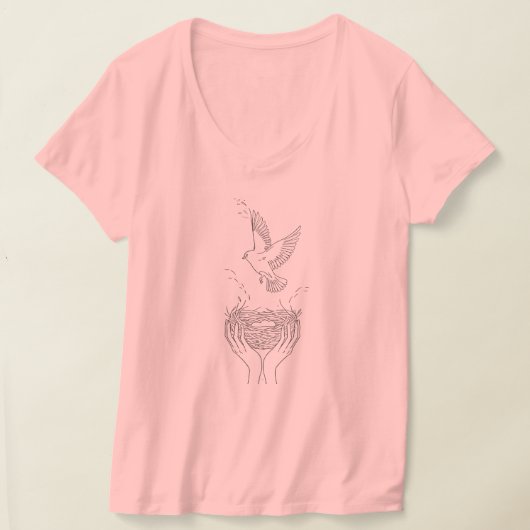Elegante Vogel en Nest Line Art Vrouwen T-shirt (Laagn)