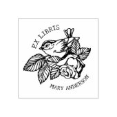 Elegante vogel met bloemenboek Ex Libris Rubberstempel (Afrduk)