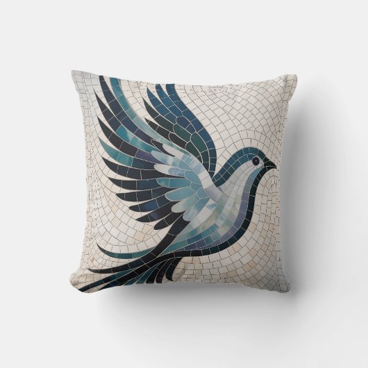 Elegante Vogel Mozaïek van Veren Kussen (Voorkant)
