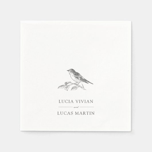 Elegante vogel zwart-wit bruiloft servet (Voorkant)