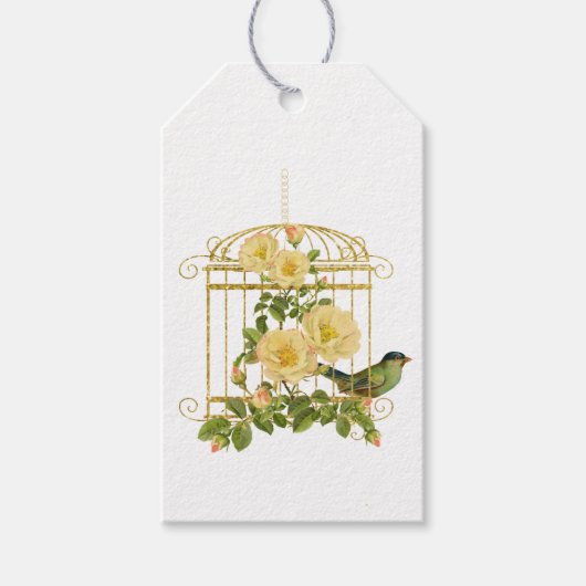 Elegante vogelkooi met rozen cadeaubijsluiter cadeaulabel (Voorkant)