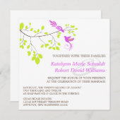 Elegante vogels op een Paarse en groene bruiloft i Kaart (Voorkant / Achterkant)