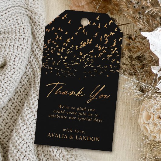 Elegante Vogels van een Veer Bruiloft Dank u Cadeaulabel