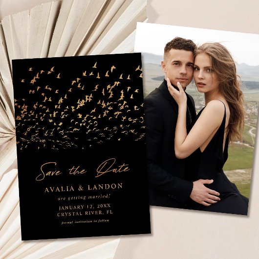Elegante Vogels van een Veer Foto Bruiloft Save The Date