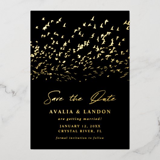 Elegante Vogels van een Veer Save the Date Folie Uitnodiging (Voorkant)