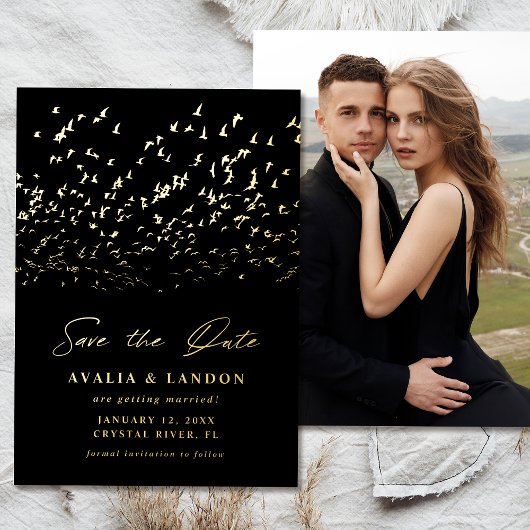 Elegante Vogels van een Veer Save the Date Folie Uitnodiging