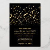 Elegante Vogels van een Veer Zwart en Gouden Bruil Folie Uitnodiging (Voorkant)