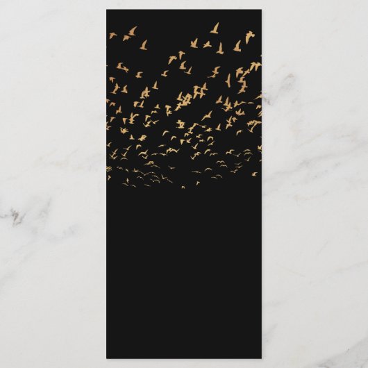 Elegante Vogels van een Veer Zwart en Gouden Bruil Menu (Achterkant)