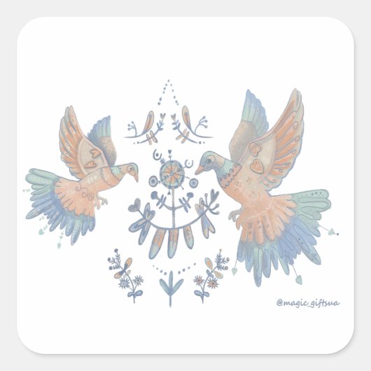 elegante vogels vierkante sticker (Voorkant)