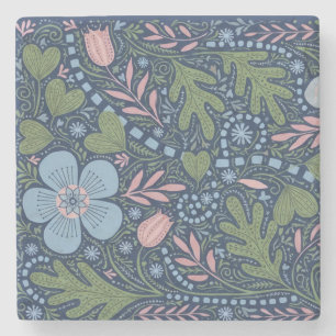 Elegante volks kunst bloemmotief vintage botanisch stenen onderzetter