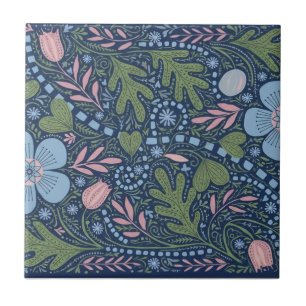 Elegante volks kunst bloemmotief vintage botanisch tegeltje