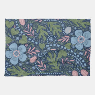 Elegante volks kunst bloemmotief vintage botanisch theedoek