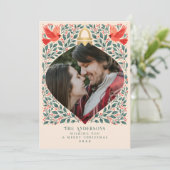 Elegante volks kunst kardinaal kerst gebladerte fo feestdagenkaart (Staand voorkant)