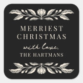 Elegante volkskunst Bloemen Kerstmis gepersonalise Vierkante Sticker (Voorkant)