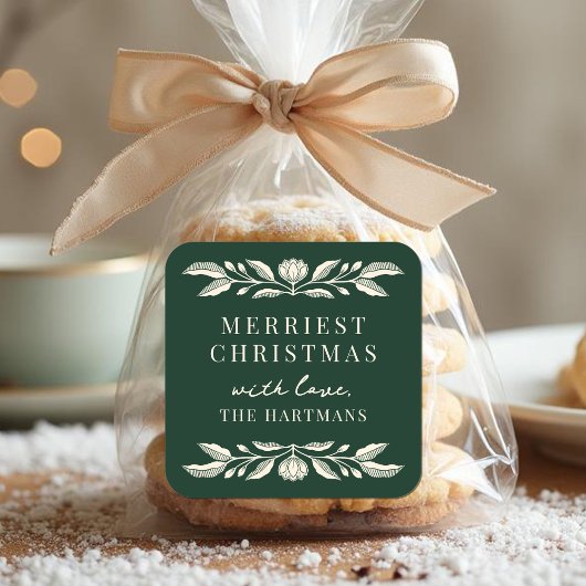 Elegante volkskunst Bloemen Kerstmis gepersonalise Vierkante Sticker