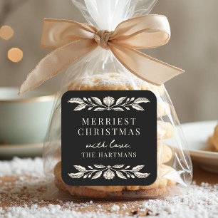 Elegante volkskunst Bloemen Kerstmis gepersonalise Vierkante Sticker