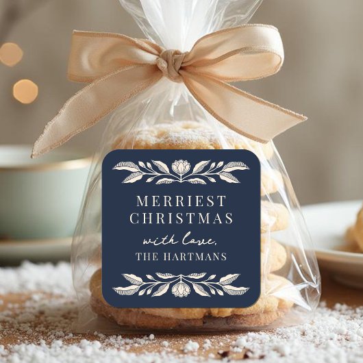 Elegante volkskunst Bloemen Kerstmis gepersonalise Vierkante Sticker