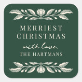 Elegante volkskunst Bloemen Kerstmis gepersonalise Vierkante Sticker (Voorkant)