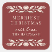 Elegante volkskunst Bloemen Kerstmis gepersonalise Vierkante Sticker (Voorkant)