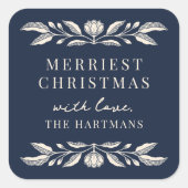 Elegante volkskunst Bloemen Kerstmis gepersonalise Vierkante Sticker (Voorkant)