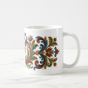 Elegante Volkskunst Rosemaling Stijl Bloemige Mok