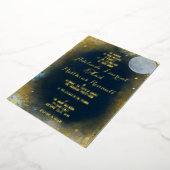 Elegante Volle Maan Hemelse Bruiloft: Blauw en Gou Folie Uitnodiging (Gedraaid)