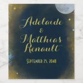 Elegante Volle Maan Hemelse Bruiloft: Blauw & Goud Wijn Etiket (Enkel label)