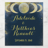 Elegante Volle Maan Hemelse Bruiloft: Blauw & Goud Wijn Etiket (Enkel label)