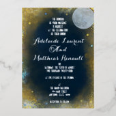 Elegante Volle Maan Hemelse Bruiloft: Blauw & Zilv Folie Uitnodiging (Voorkant)