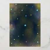 Elegante Volle Maan Hemelse Bruiloft: Blauw & Zilv Folie Uitnodiging (Achterkant)