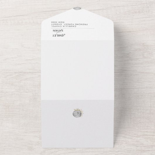 Elegante Volle Maan Wildflower Gouden Waterverf All In One Uitnodiging (Buitenkant)