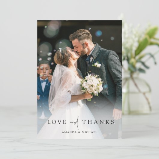 Elegante volledige foto gepersonaliseerde bruiloft bedankkaart (Staand voorkant)