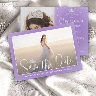 Elegante vonken Quinceañera 2 foto lila paars Save The Date