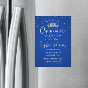 Elegante vonken Quinceañera-kroon Koningsblauw Magnetische Uitnodiging