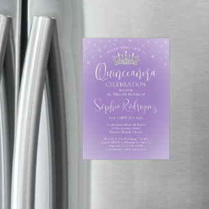 Elegante vonken Quinceañera-kroon lila paars Magnetische Uitnodiging