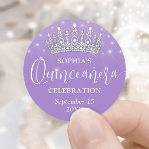 Elegante vonken Quinceañera-kroon lila paars Ronde Sticker