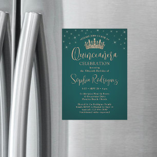 Elegante vonken roze goud Quinceañera-kroon groen Magnetische Uitnodiging
