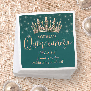 Elegante vonken roze goud Quinceañera-kroon groen Servet