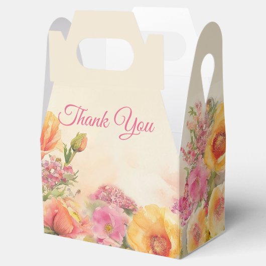 Elegante voorjaarsbloem in roze en perzik bedankdoosjes (Geopend)