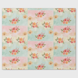 Elegante voorjaarsbloem waterverf grid cadeauverpa cadeaupapier