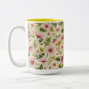 Elegante voorjaarsbloemen tweekleurige koffiemok