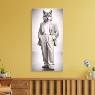 Elegante Vos in Licht Modern Pak Portret Canvas Afdruk