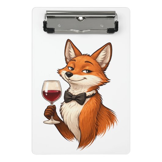 Elegante Vos met Wijn Glas Mini Klembord (Voorkant)