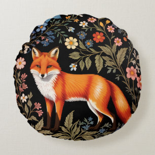 Elegante Vos Zwarte Kleurrijke Bloem Rond Kussen