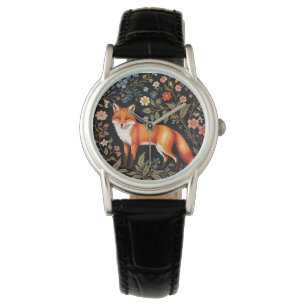 Elegante Vos Zwarte Kleurrijke Bloemen Horloge