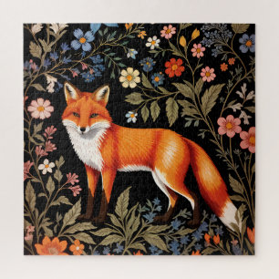 Elegante Vos Zwarte Kleurrijke Bloemen Legpuzzel